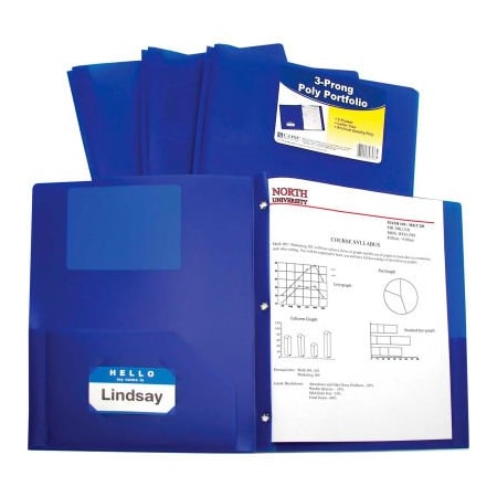 C-Line Products C-Line Products Two-Pocket Heavyweight Poly Portfolio Folder with Prongs, Blue, 25 Folders/Set 33965-BX